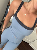 blue contrast block tank top