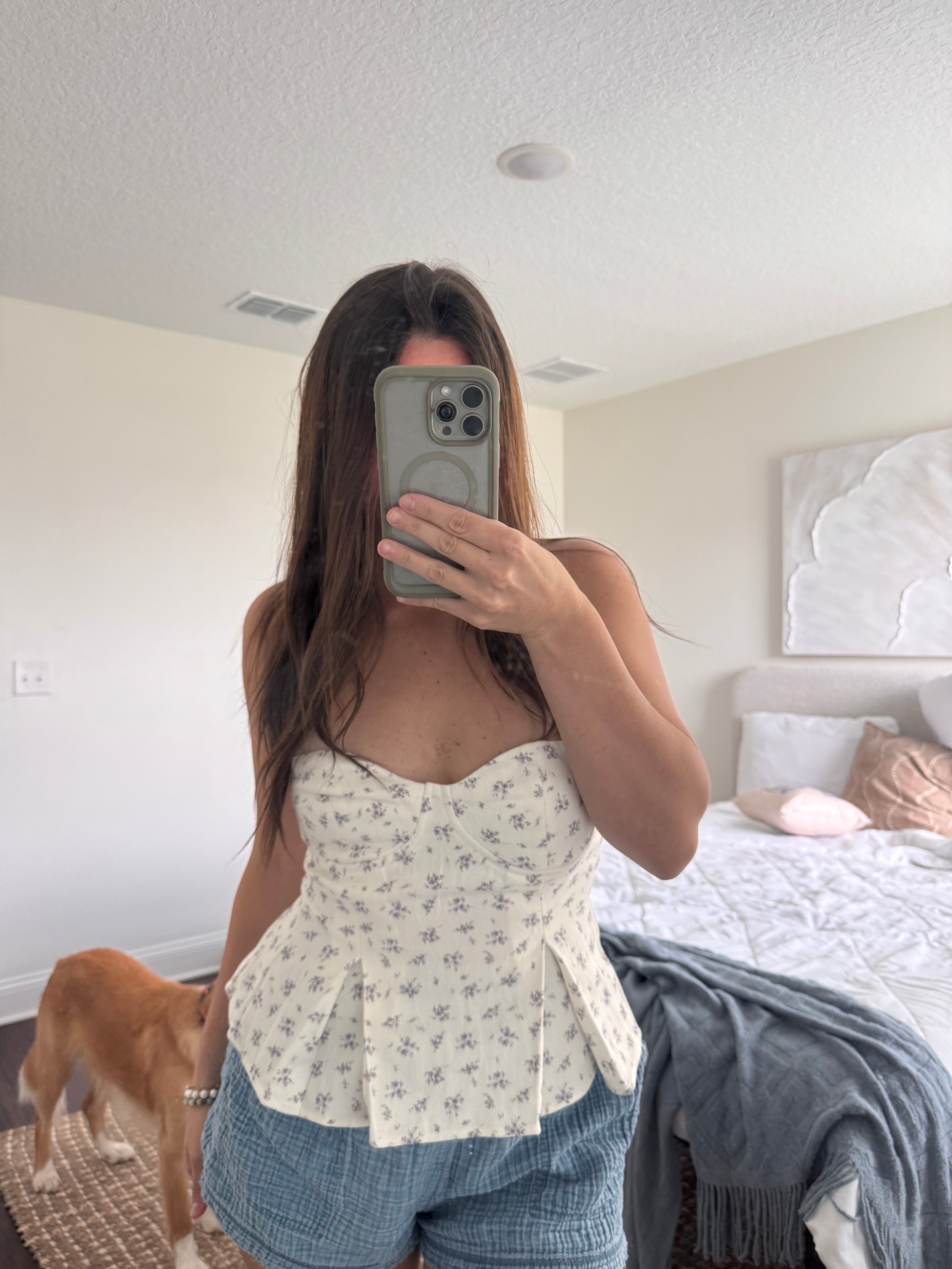 julia denim flower tube smocked back top