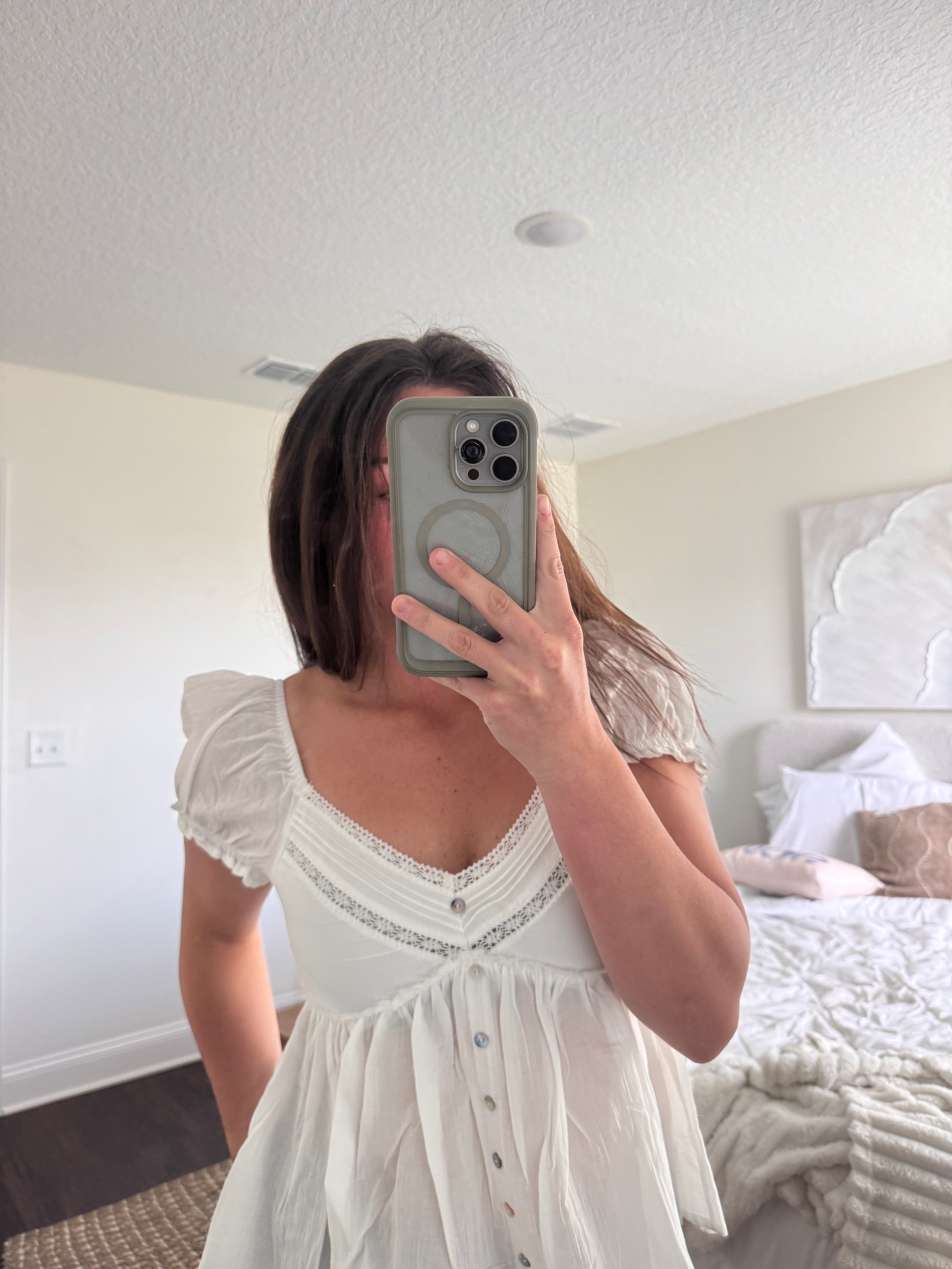 baker lace puff sleeve button down
