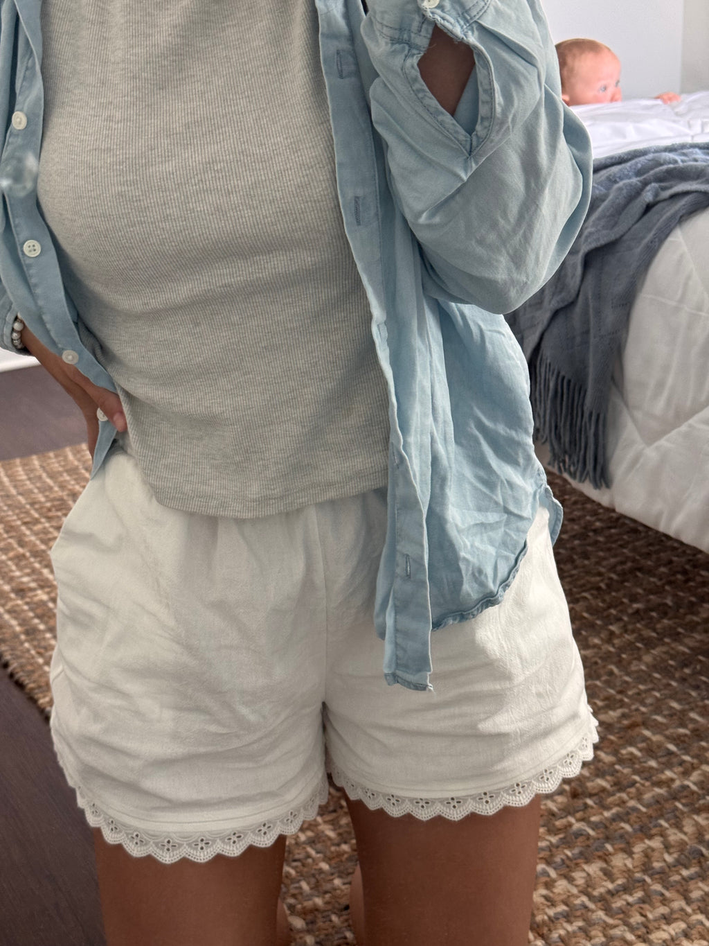 sunday effortless white lace shorts