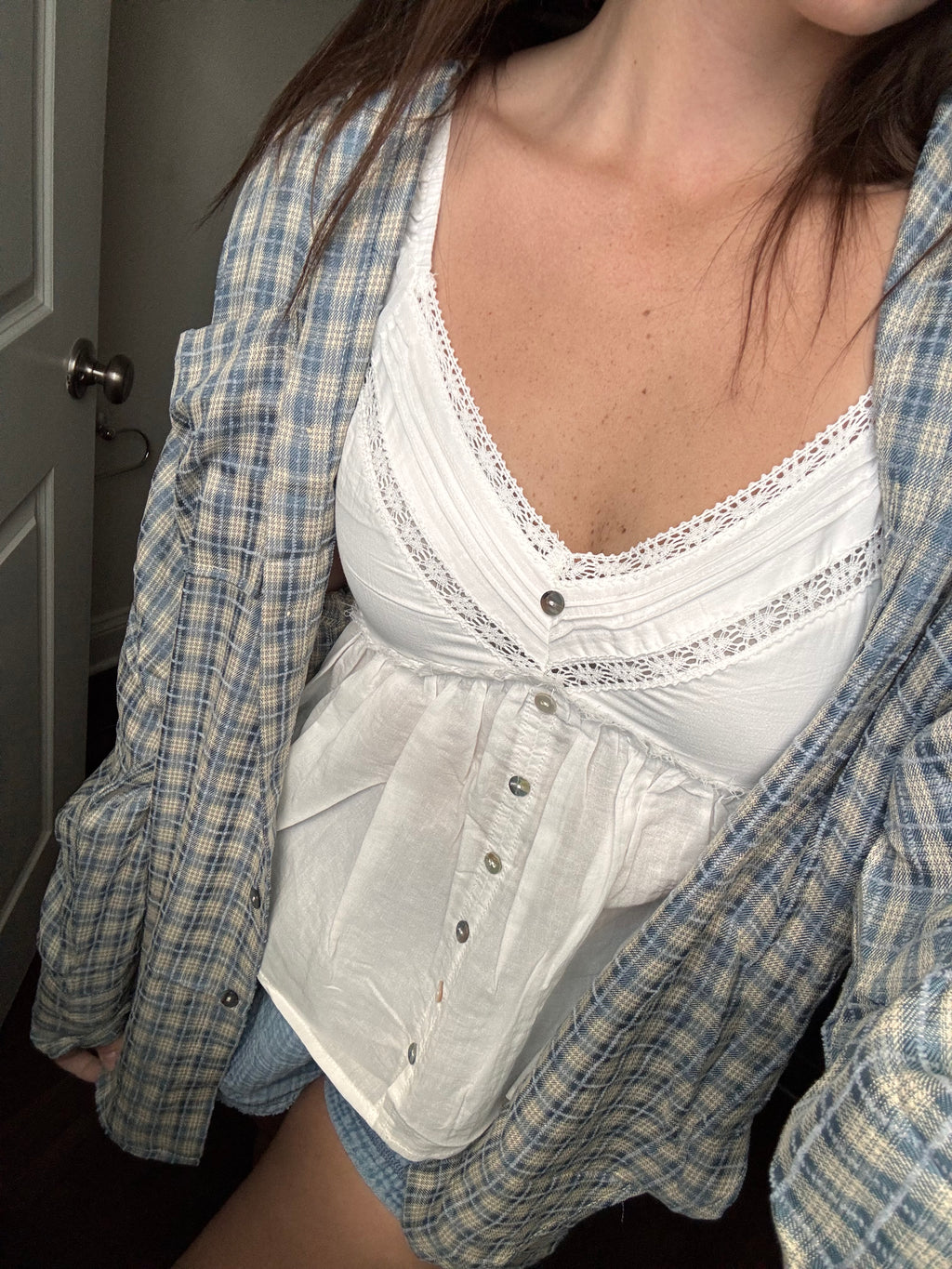 baker lace puff sleeve button down