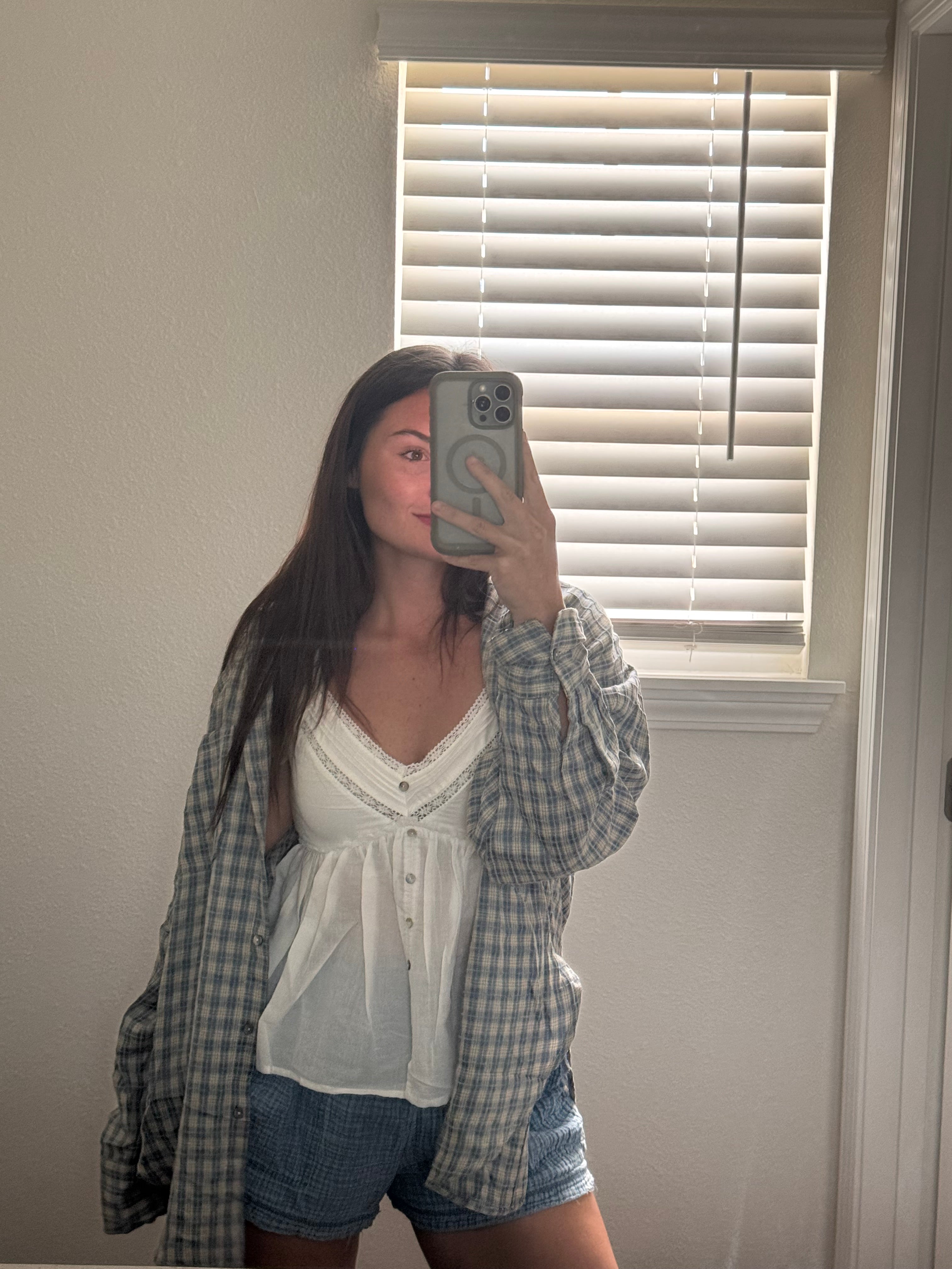 baker lace puff sleeve button down