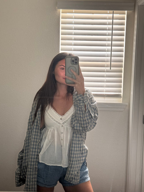 baker lace puff sleeve button down
