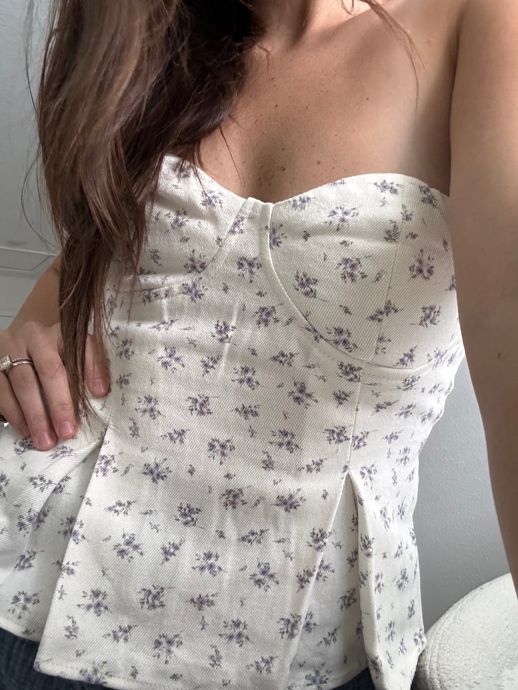 julia denim flower tube smocked back top