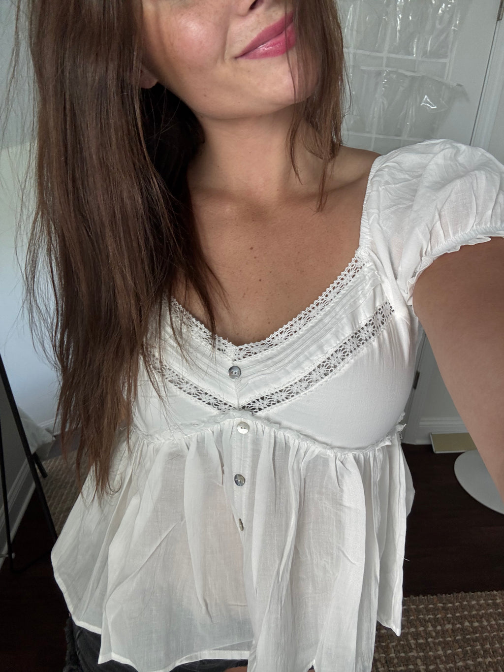 baker lace puff sleeve button down