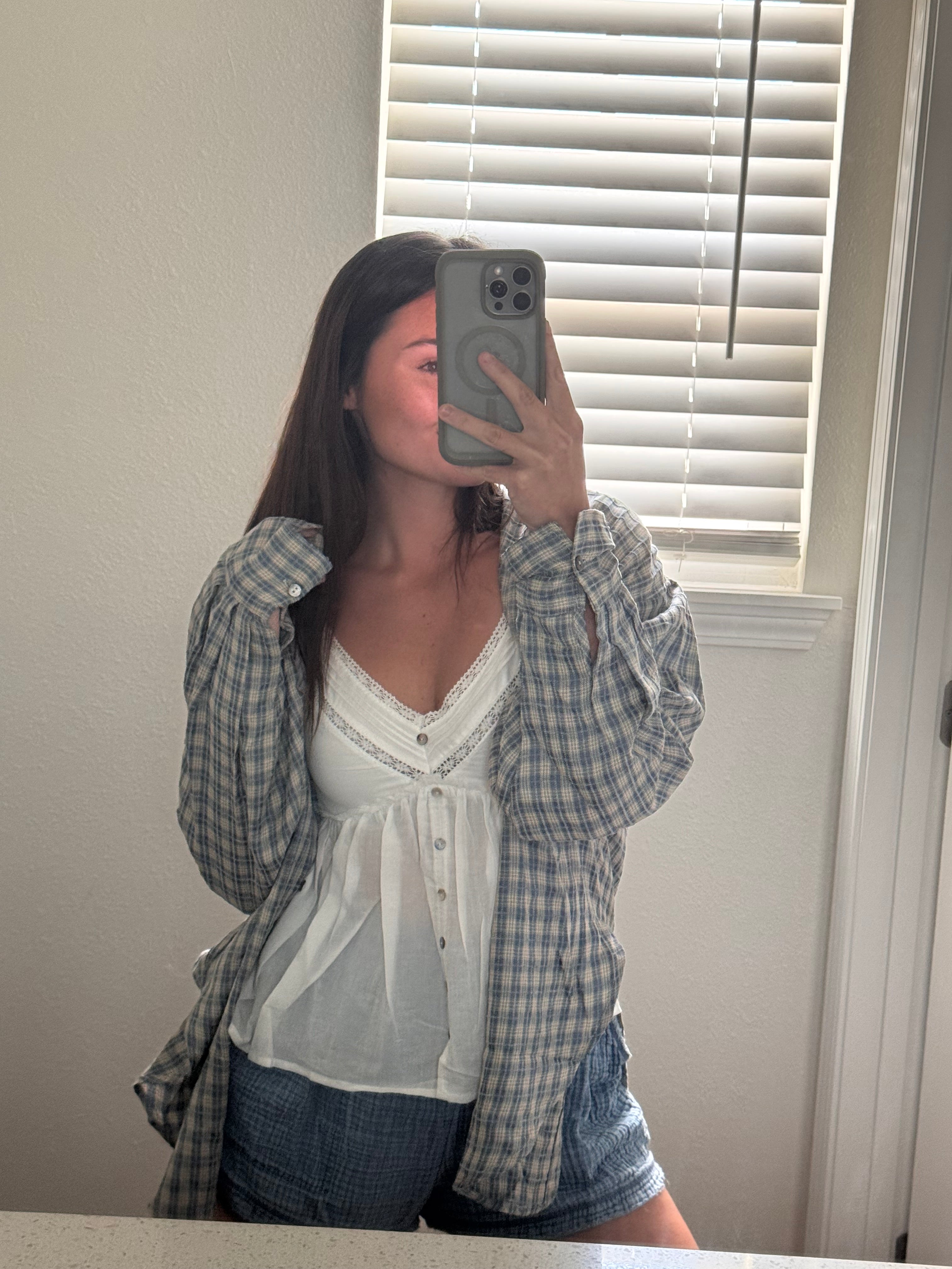 baker lace puff sleeve button down