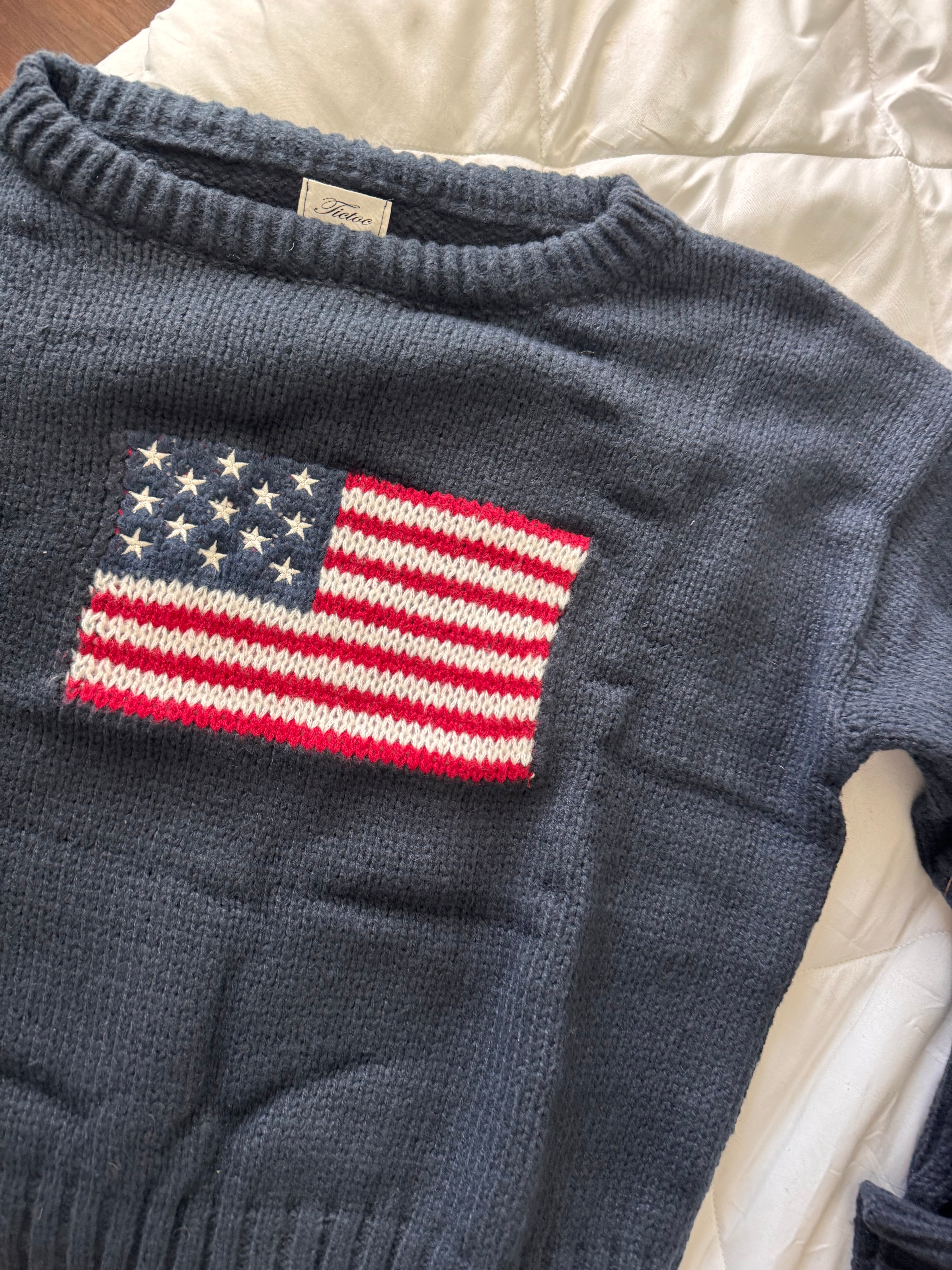 american flag off the shoulder sweater