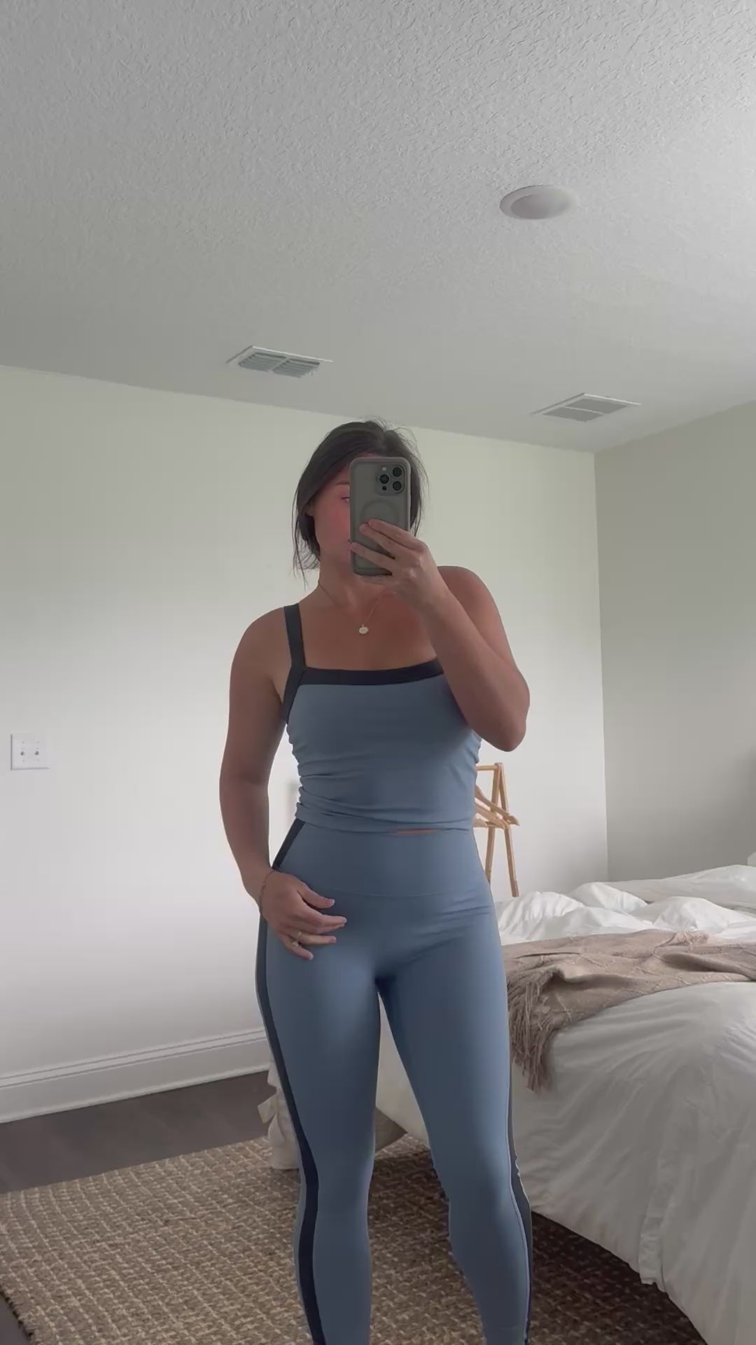 blue side contrast block legging